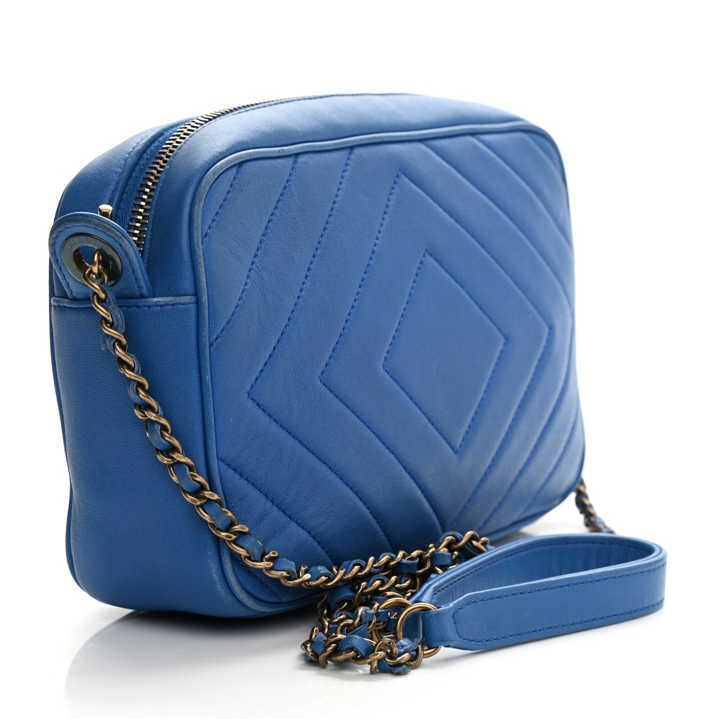 Lambskin Chevron Quilted Pyramid CC Camera Case Blue