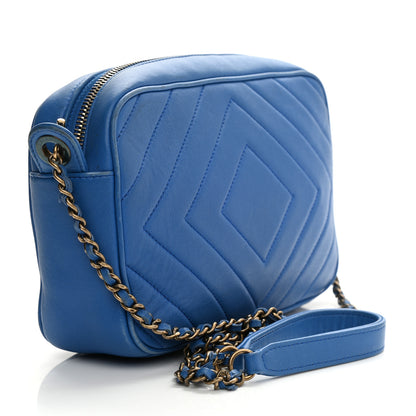 Chanel Lambskin Chevron Quilted Pyramid CC Camera Case Blue 3 of 11