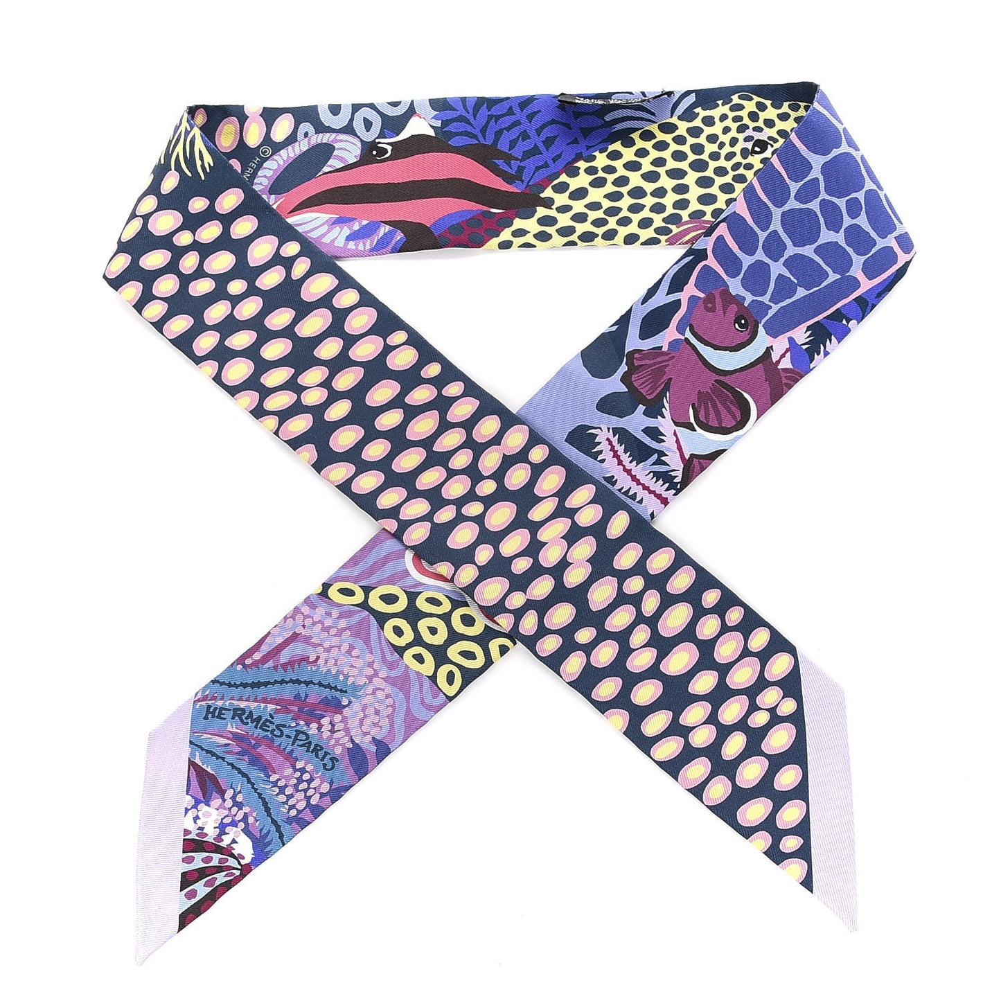 Silk Under The Waves Twilly Mauve Marine Jaune
