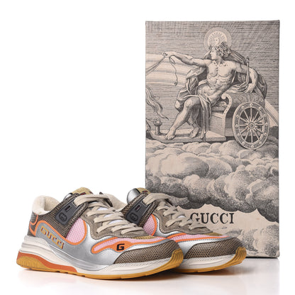 Gucci Calfskin Suede Mesh Lizard Embossed Womens Ultrapace Sneakers 36 Silver Anthracite Neon Orange 8 of 8