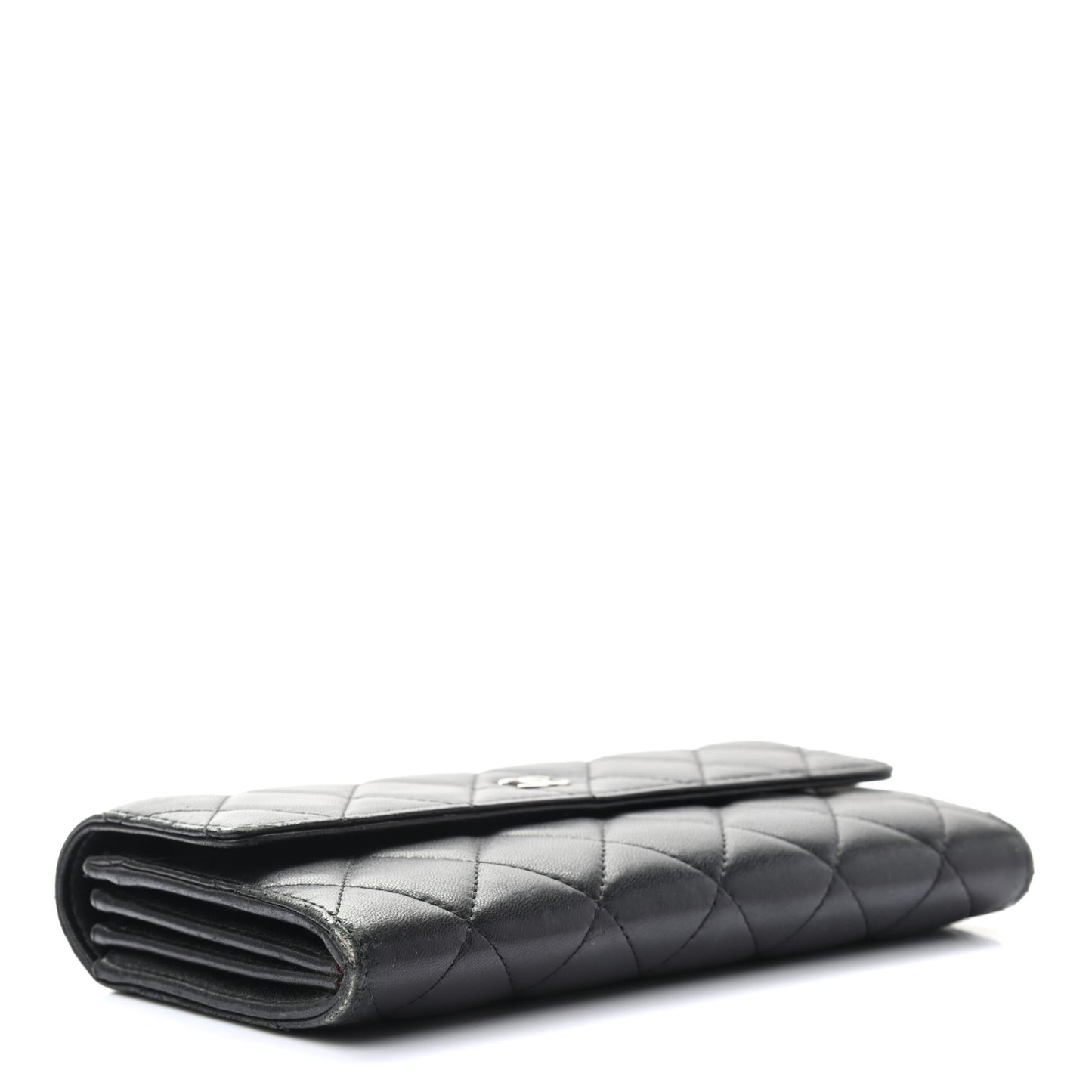Lambskin Quilted Large Gusset Flap Wallet Black