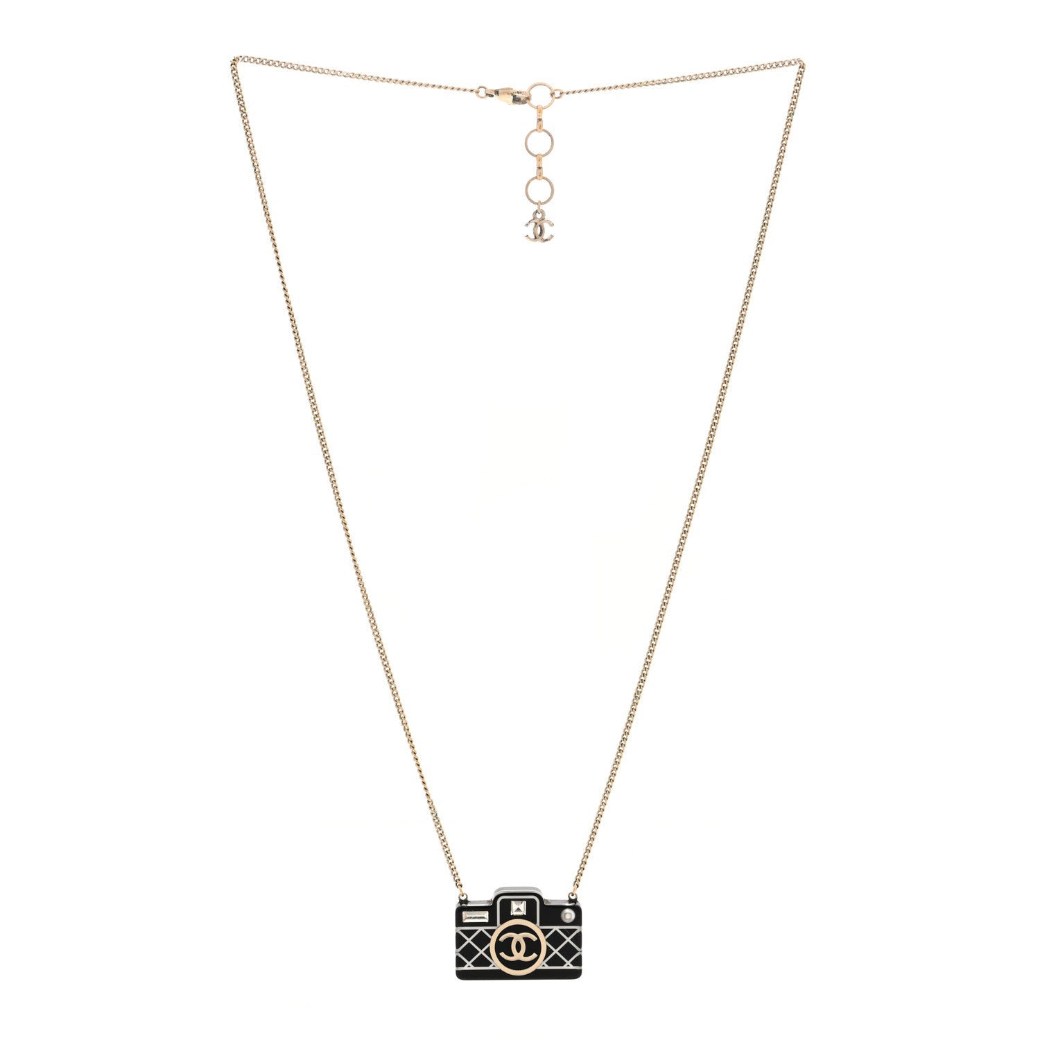 Chanel Resin Camera CC Necklace Black Gold 3 of 5