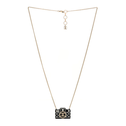 Chanel Resin Camera CC Necklace Black Gold 3 of 5