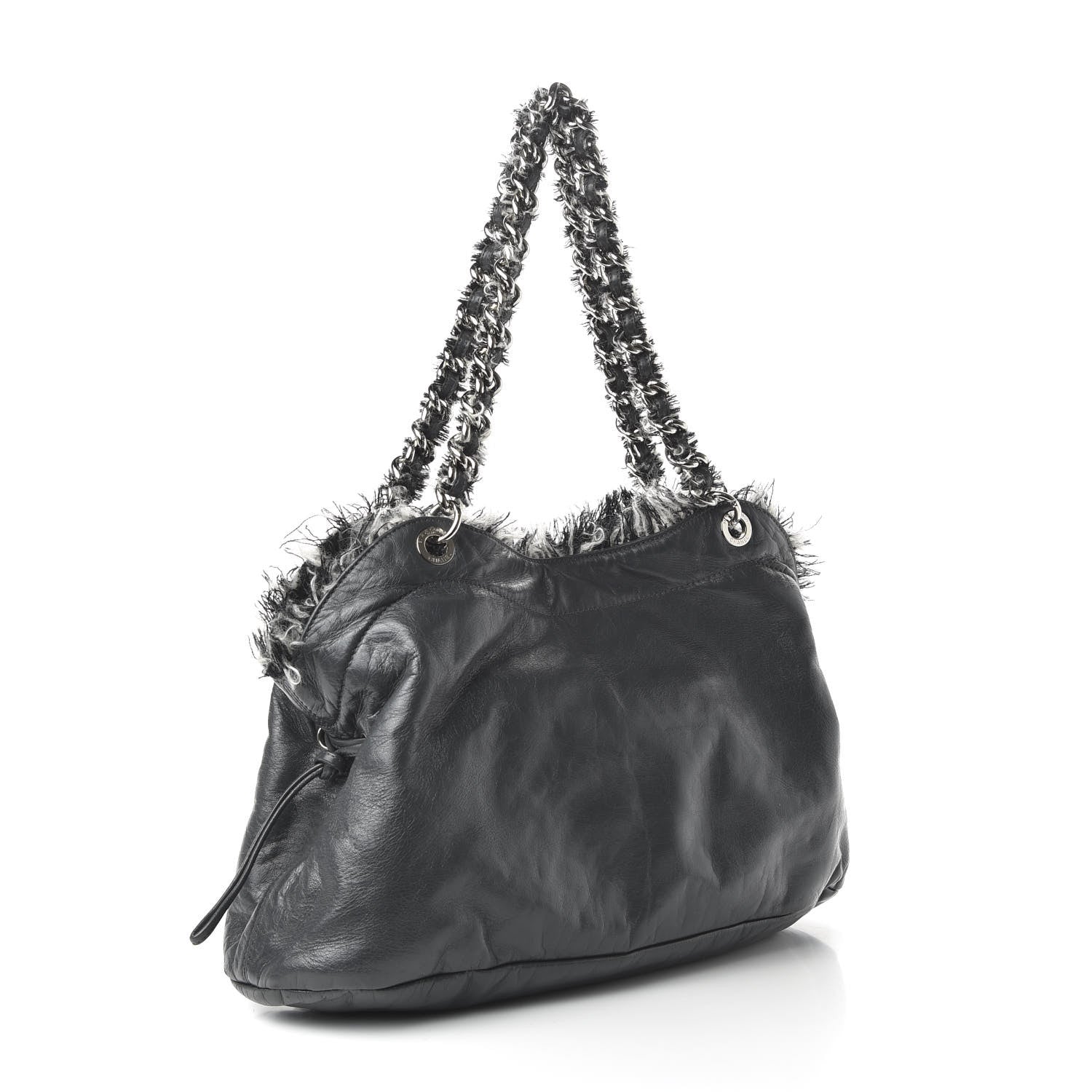 Chanel Tweed Lambskin Drawstring Tweedy Tote Dark Grey 3 of 10