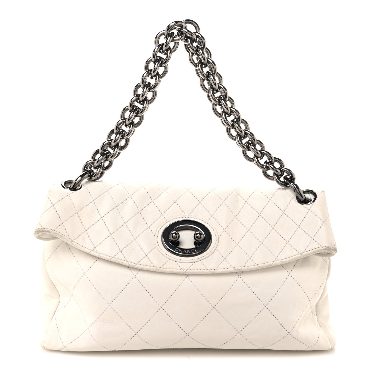 Lambskin Quilted New Lock Flap White