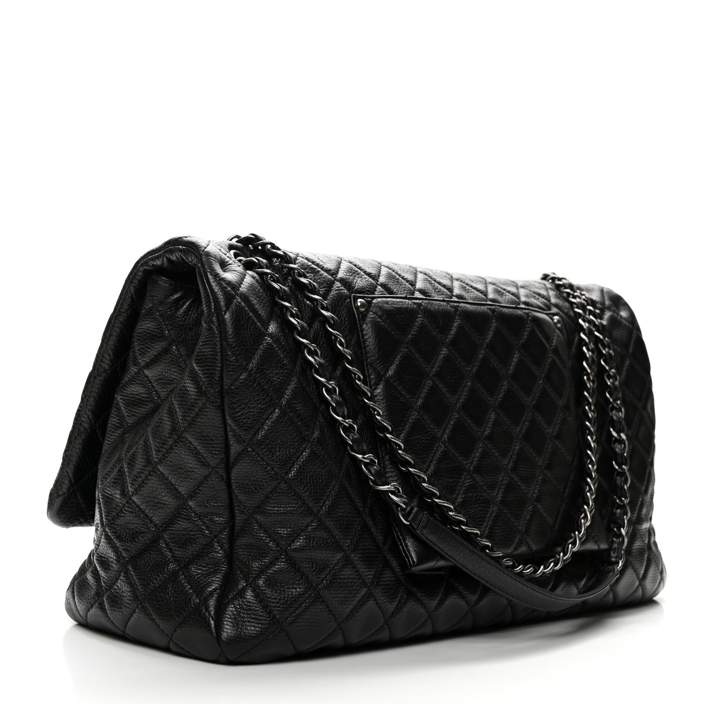 Calfskin Quilted XXL Travel Flap Bag Black
