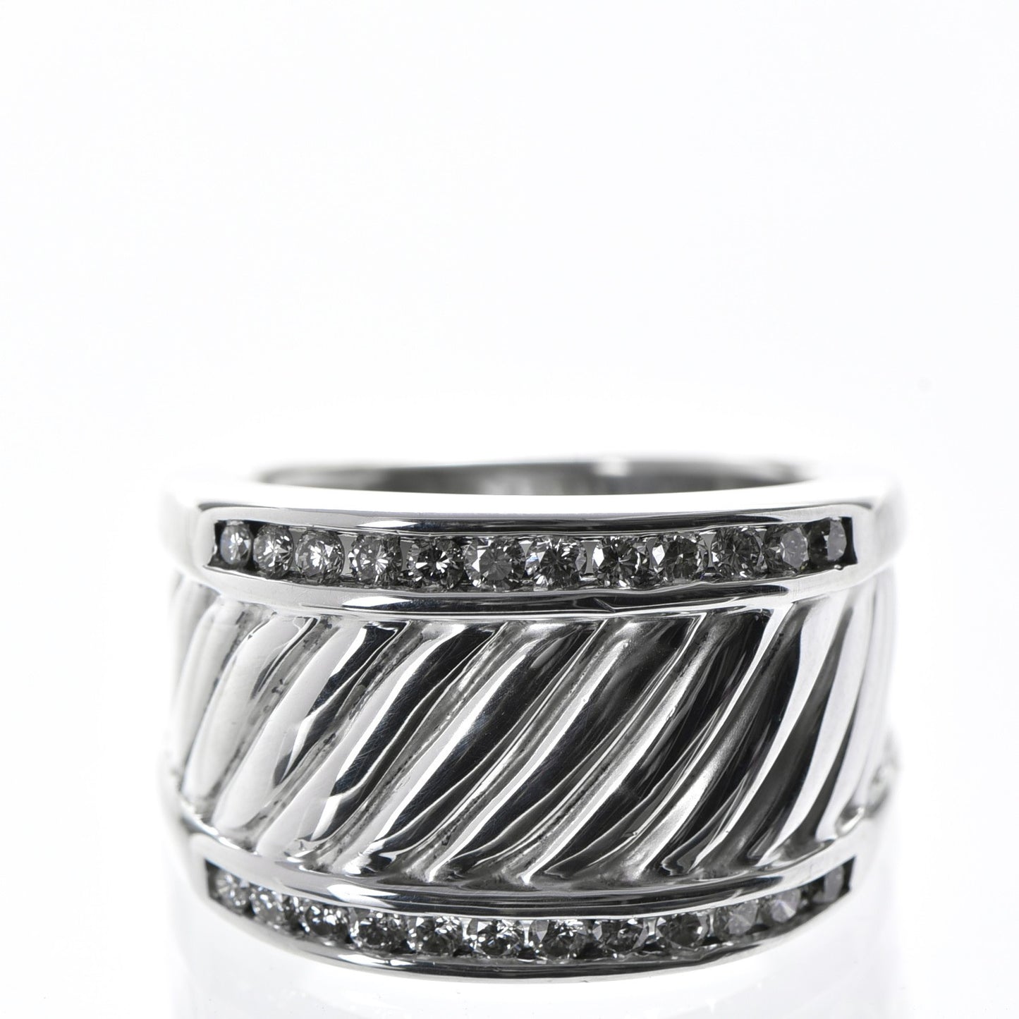 Sterling Silver Pave Diamond Cable Cigar Band Ring 55 7