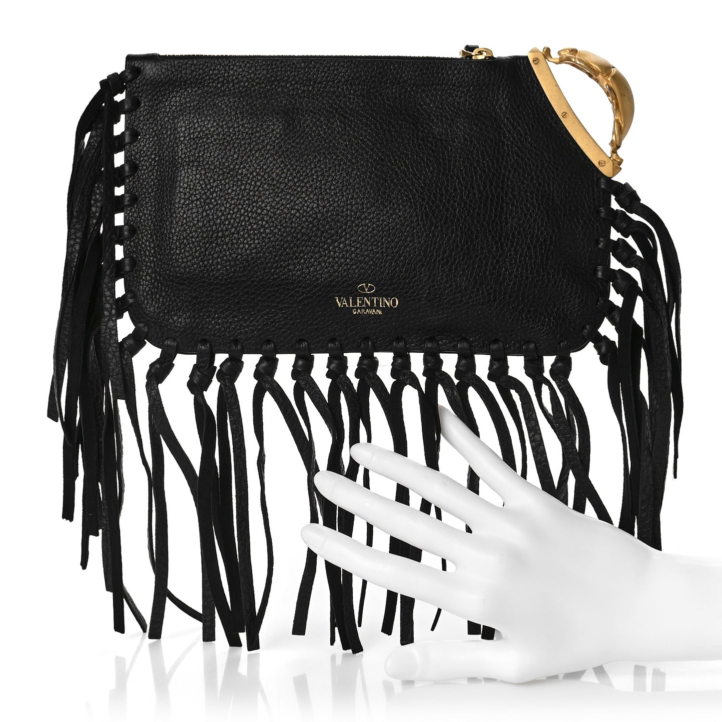 Calfskin C-Rockee Sagittarius Fringe Clutch Black