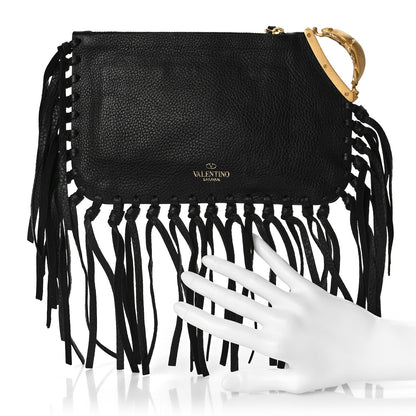 Valentino Garavani Calfskin C-Rockee Sagittarius Fringe Clutch Black 2 of 12