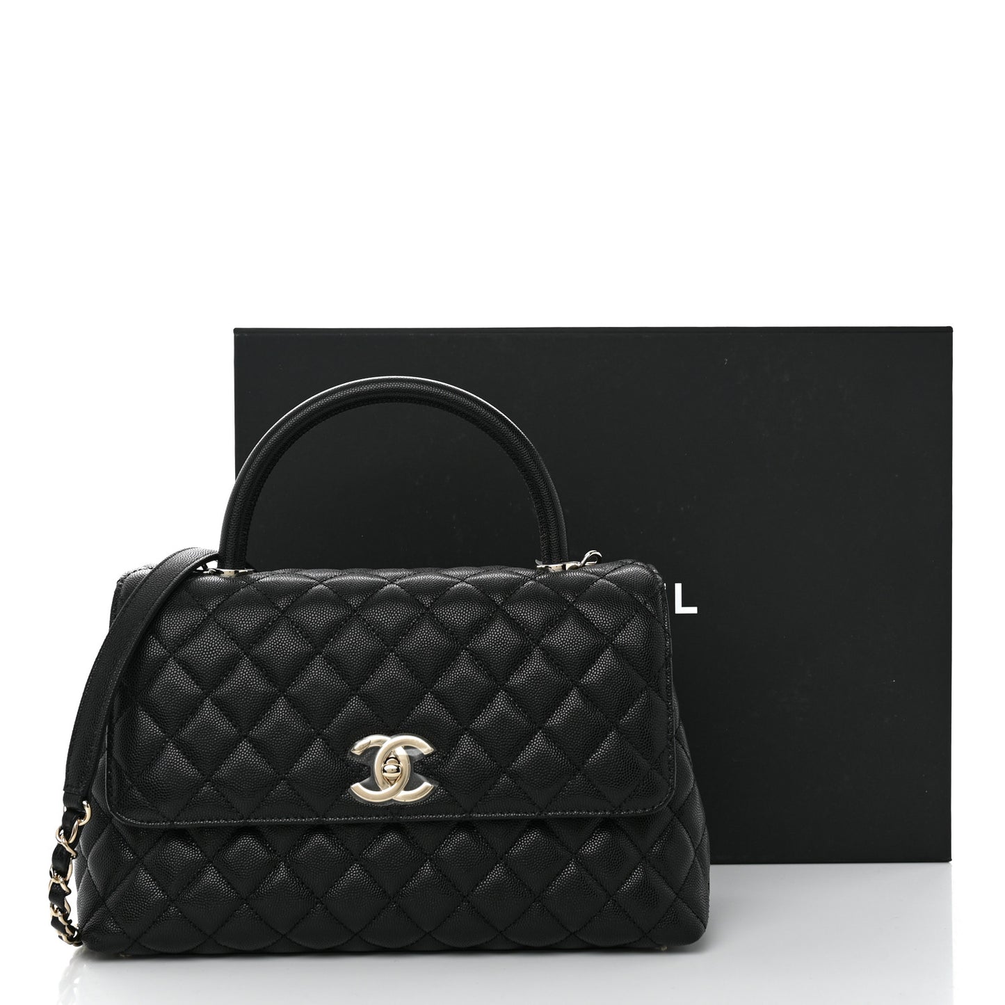 Caviar Quilted Small Coco Handle Flap Black