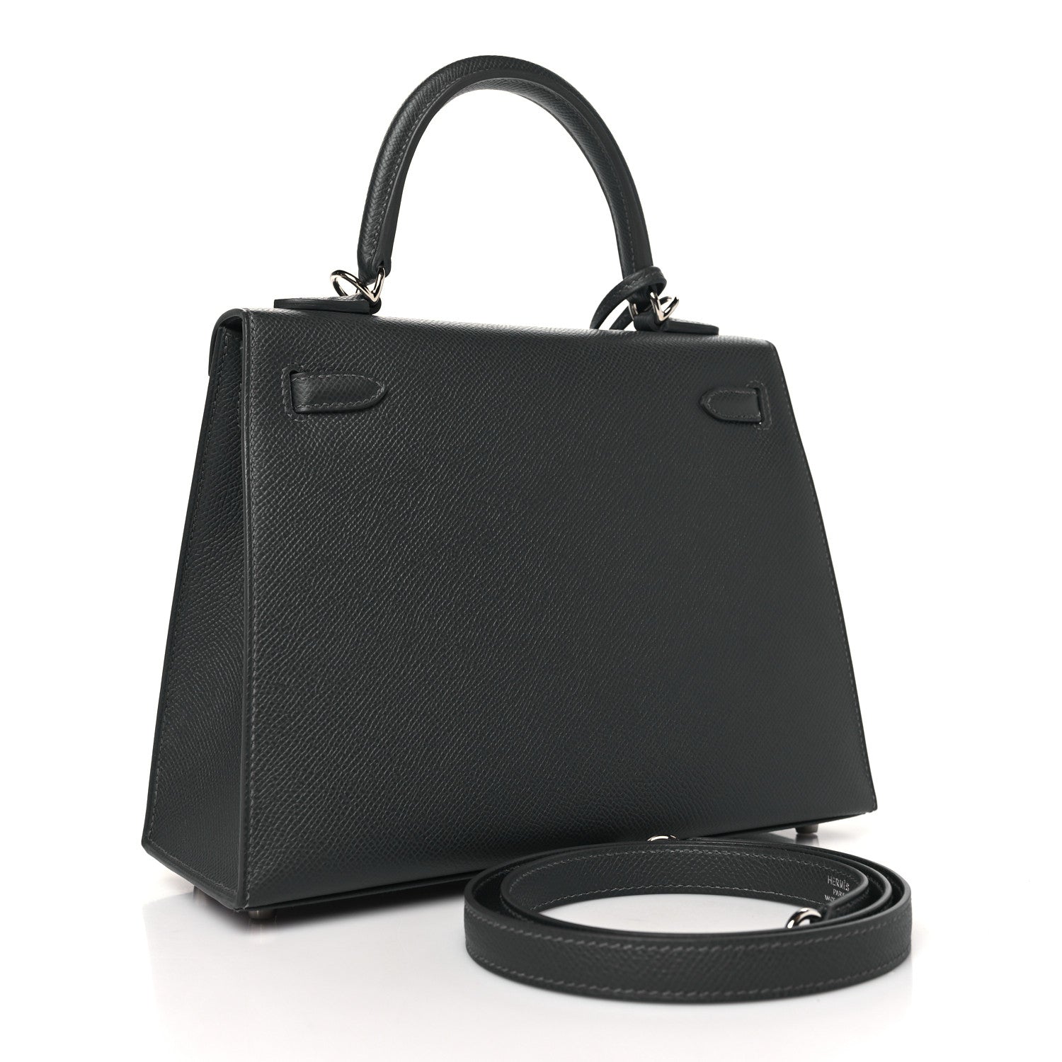 Hermes Epsom Tadelakt Chevre Mysore Casaque Etoilee Kelly Sellier 25 Ardoise Black Vert Peppermint 3 of 11