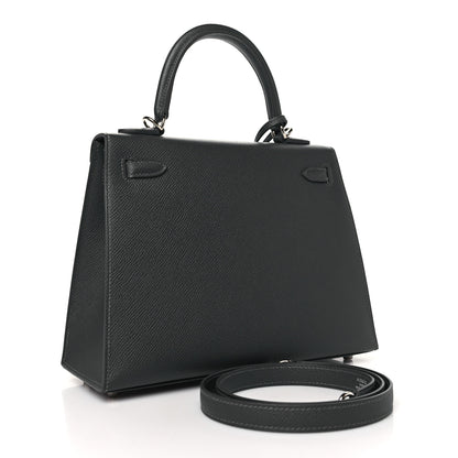 Hermes Epsom Tadelakt Chevre Mysore Casaque Etoilee Kelly Sellier 25 Ardoise Black Vert Peppermint 3 of 11