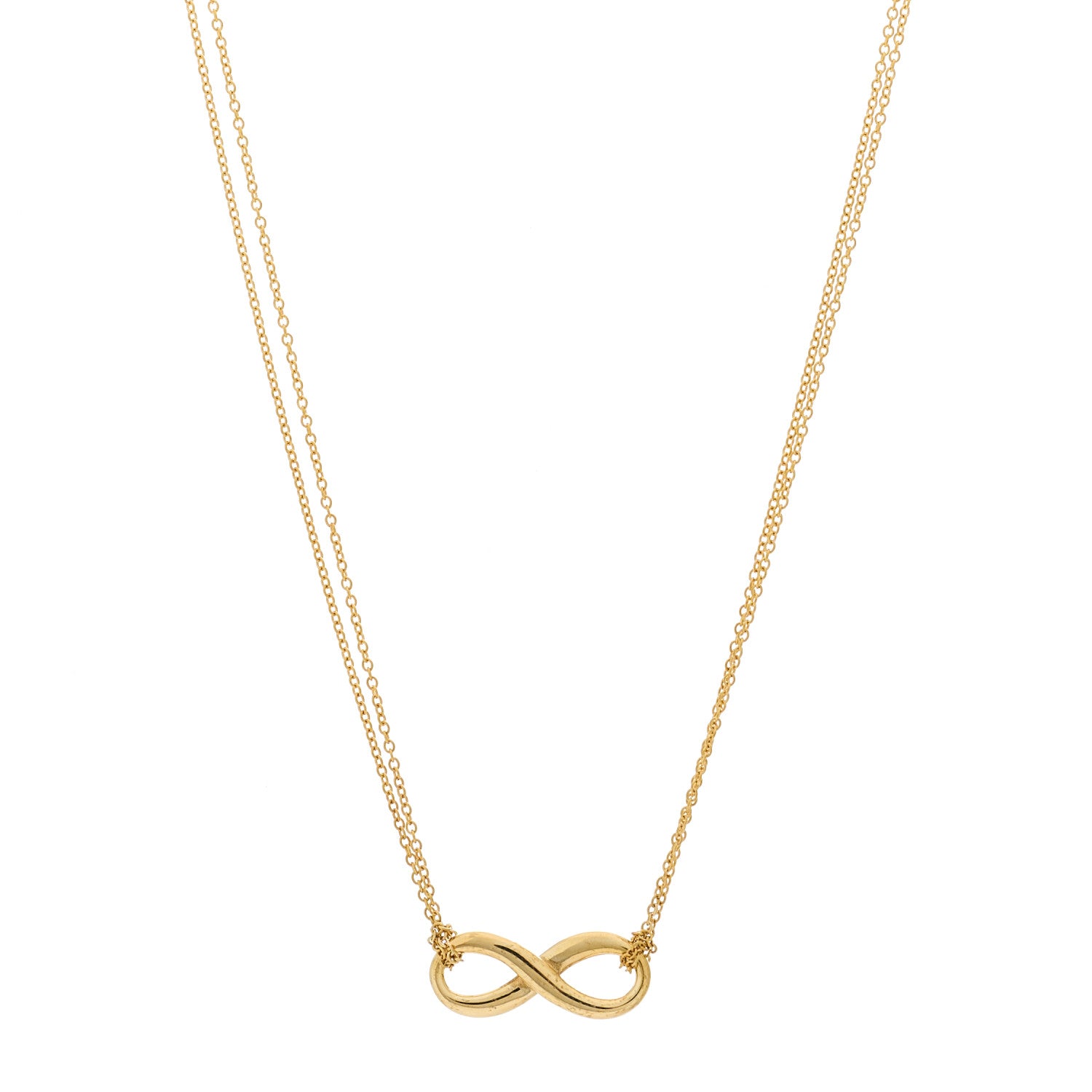 Tiffany 18K Yellow Gold Infinity Double Chain Pendant Necklace 1 of 5