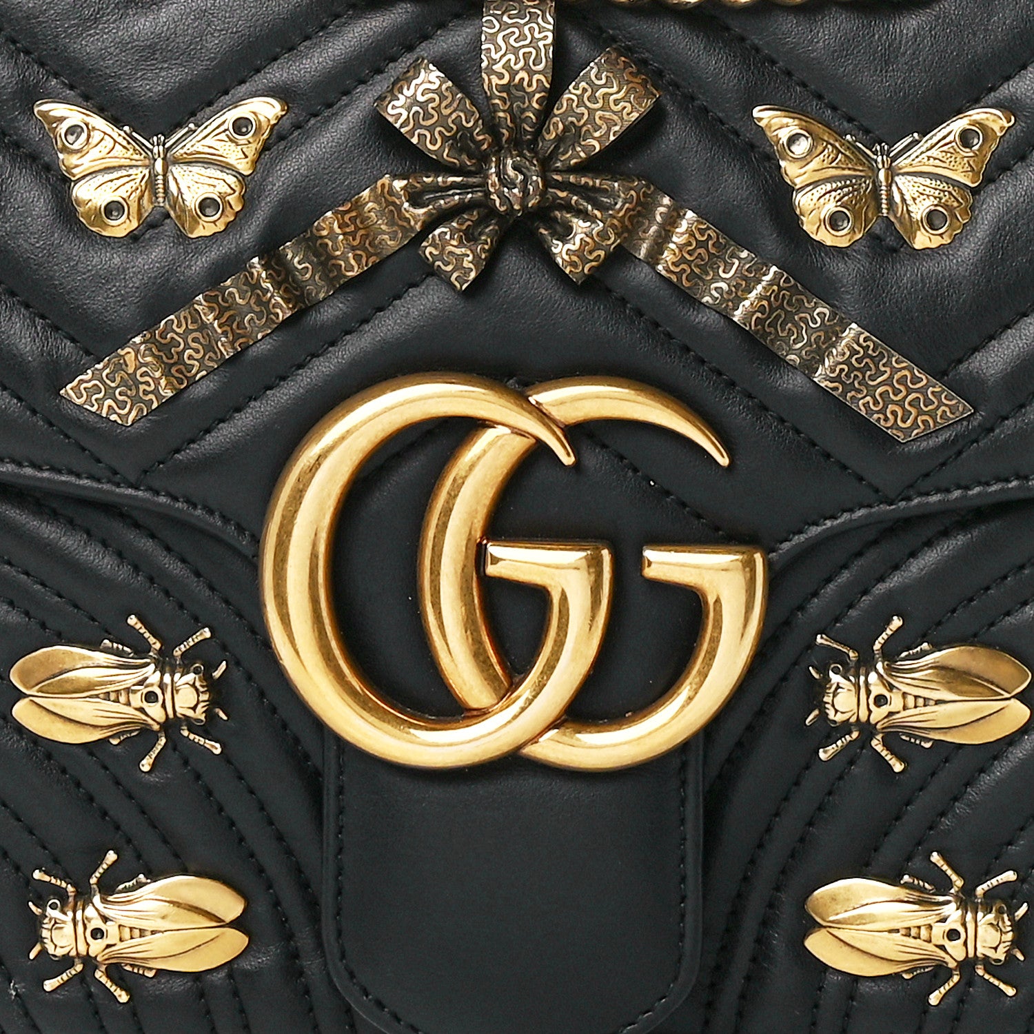 Gucci Calfskin Matelasse Animal Studs Medium GG Marmont Shoulder Bag Black 8 of 11