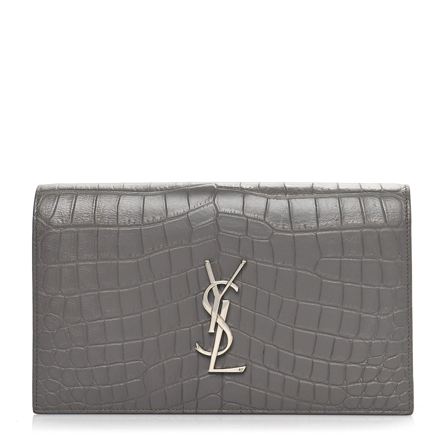 Croc Embossed Calfskin Classic Kate Monogram Clutch Fog