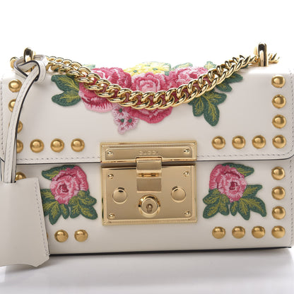 Gucci Calfskin Floral Embroidered Small Padlock Shoulder Bag White 8 of 10