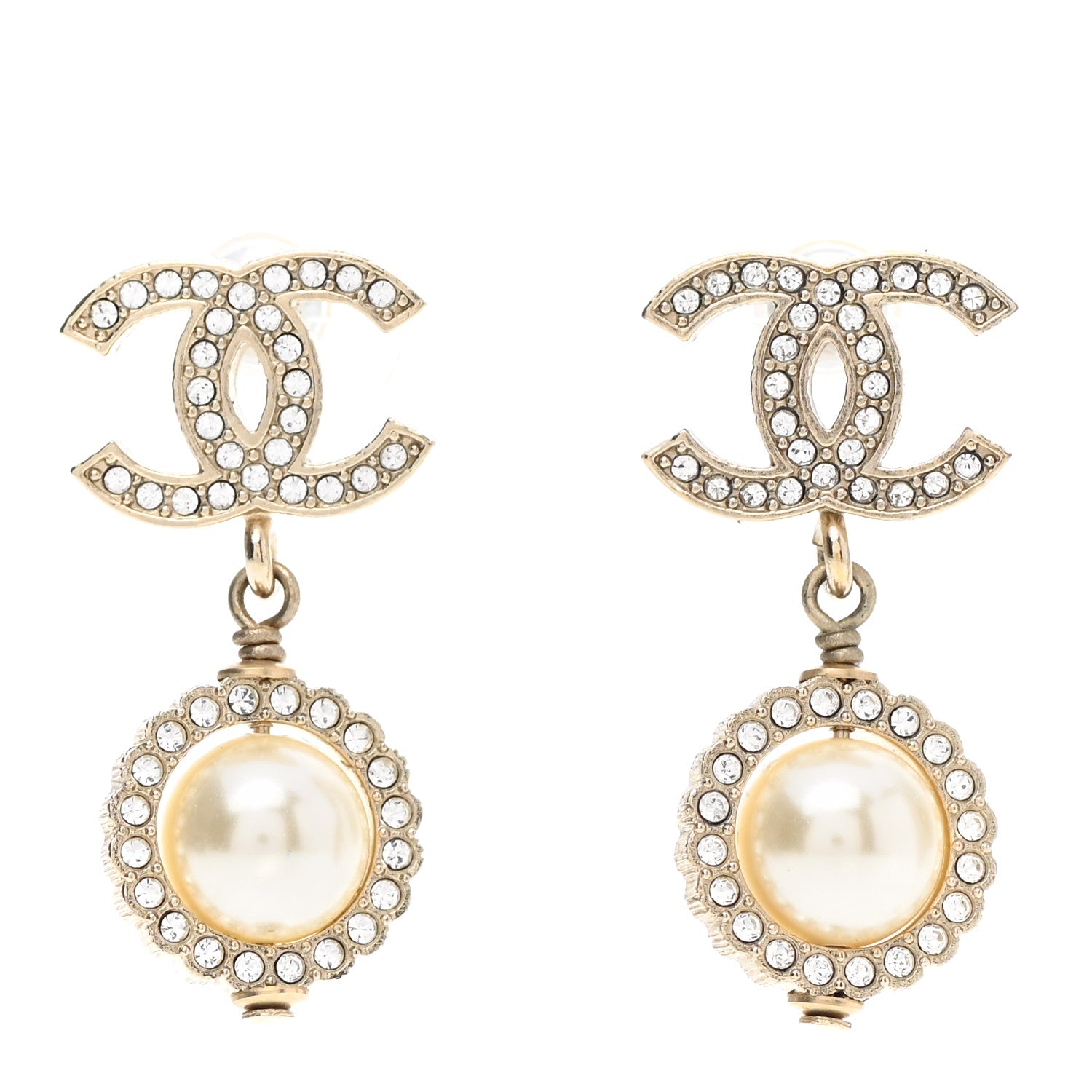 Chanel Crystal Pearl Pearls Coronation CC Drop Earrings Gold 1 of 6