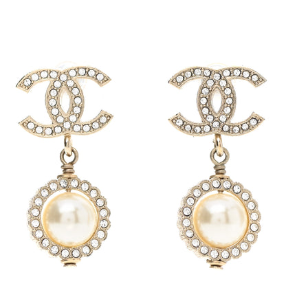 Chanel Crystal Pearl Pearls Coronation CC Drop Earrings Gold 1 of 6