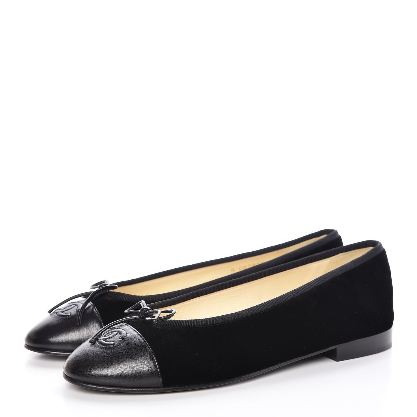 Velvet Lambskin Cap Toe Ballerina Flats 39 Black