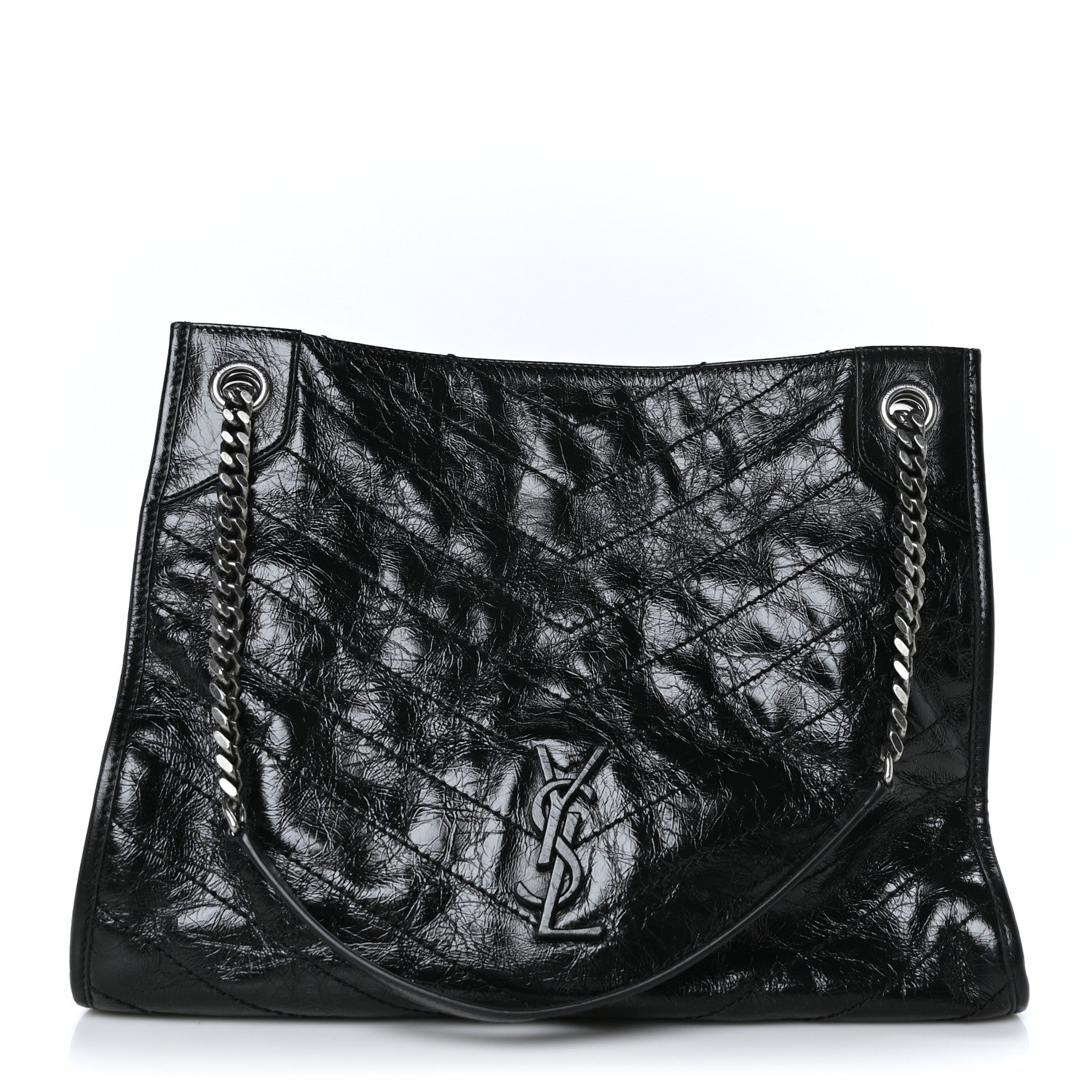 Saint Laurent Crinkled Calfskin Matelasse Monogram Medium Niki Shopper Tote Black 1 of 8