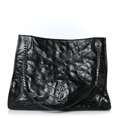 Saint Laurent Crinkled Calfskin Matelasse Monogram Medium Niki Shopper Tote Black 1 of 8