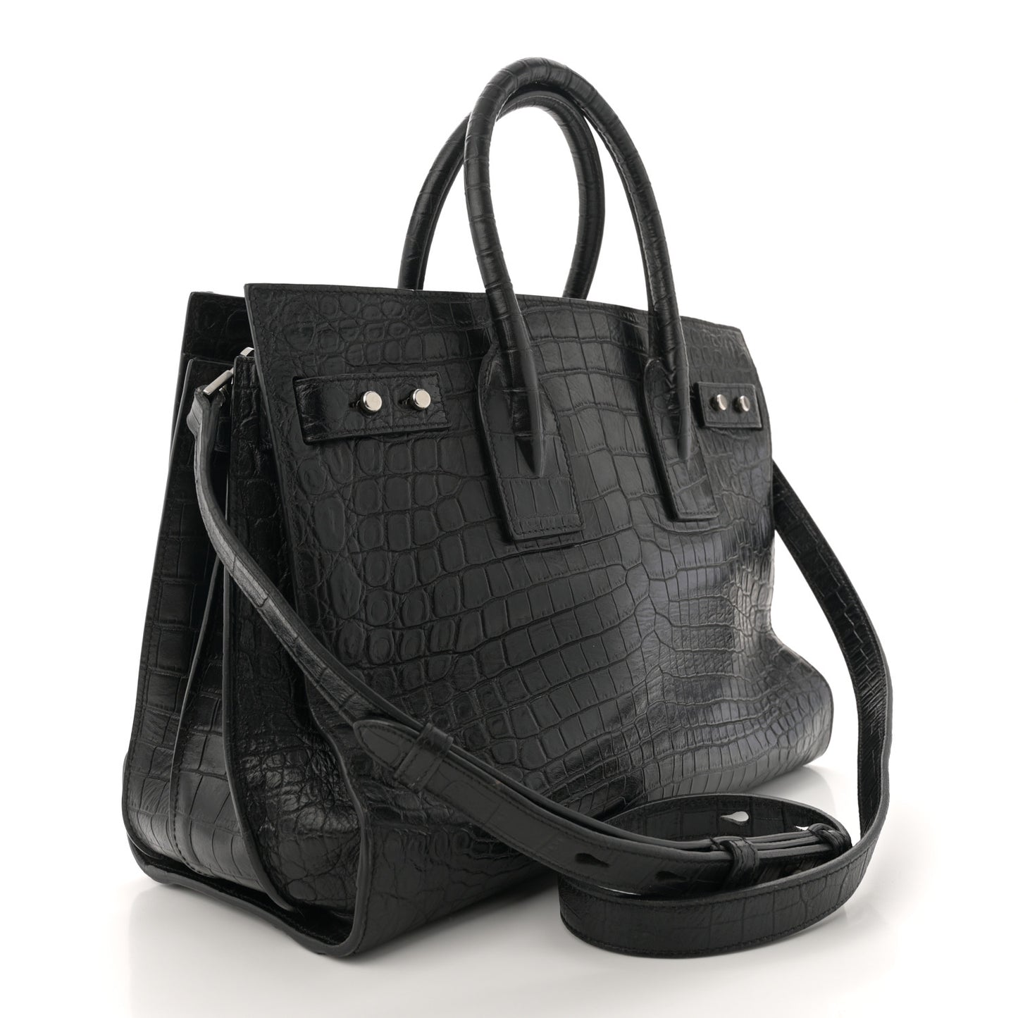 Calfskin Crocodile Embossed Large Souple Sac De Jour Black