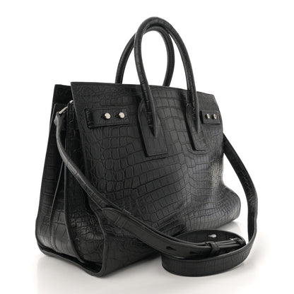 Saint Laurent Calfskin Crocodile Embossed Large Souple Sac De Jour Black 3 of 13
