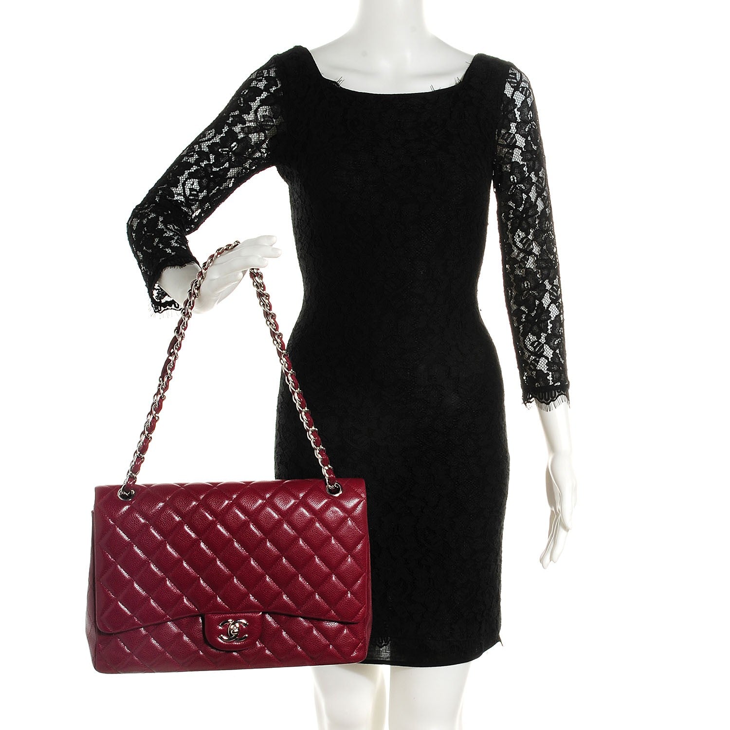 Chanel Caviar Maxi Single Flap Dark Red 2 of 8