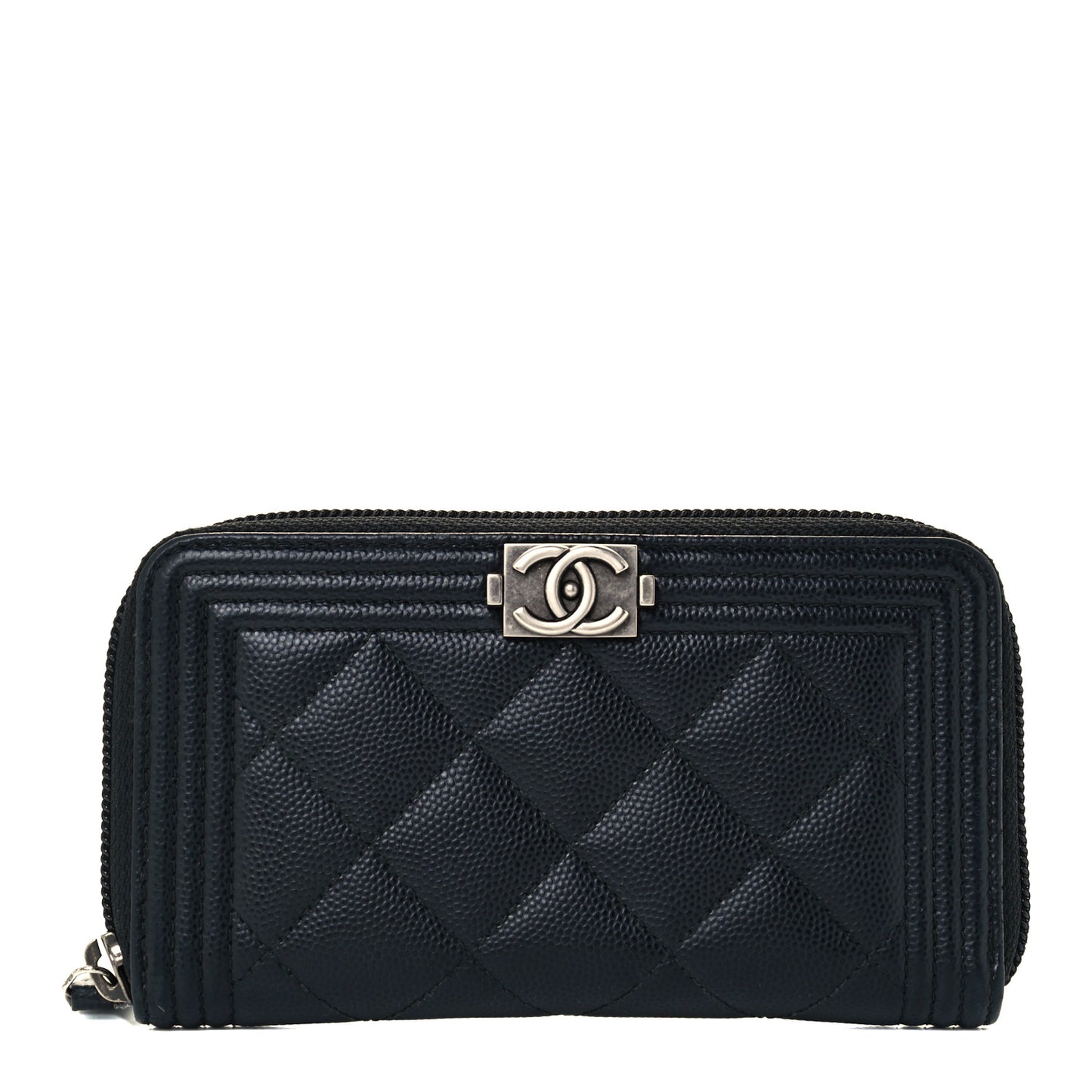 Caviar Quilted Small Boy Zip Around Wallet Black