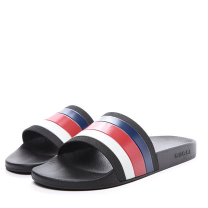 Gucci Rubber Web Mens Pool Slide Sandals 11 Black Mystic White Hibiscus Red Marine 2 of 10
