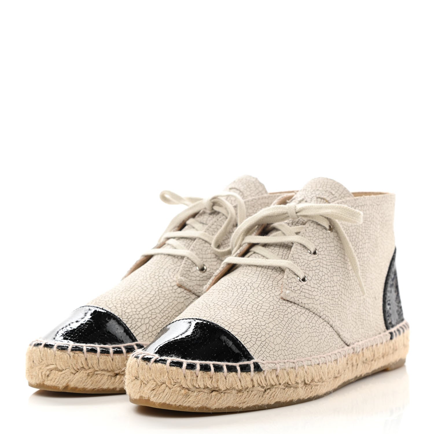 Chanel Crackled Calfskin High Top Espadrilles 39 Light Beige Black 3 of 9