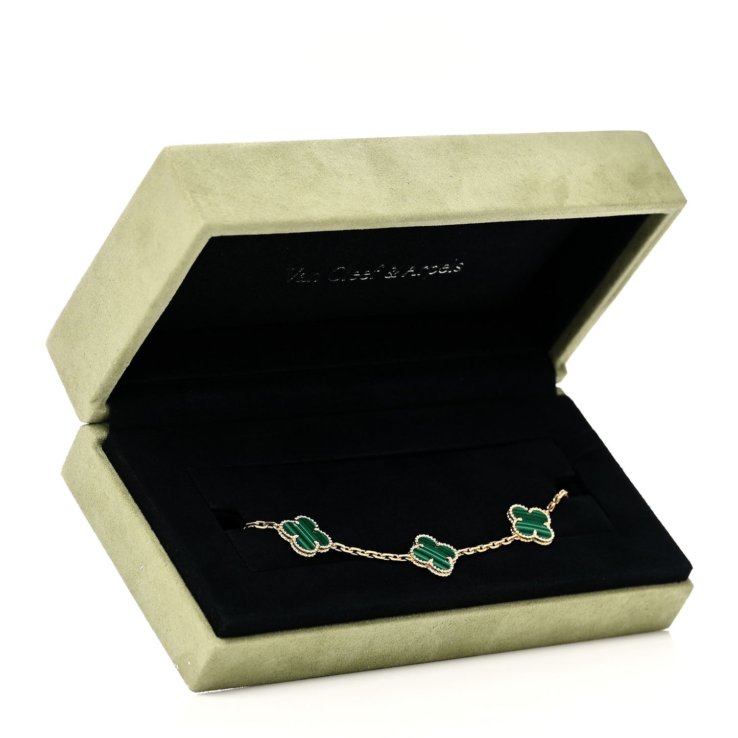 18K Yellow Gold Malachite 5 Motifs Vintage Alhambra Bracelet