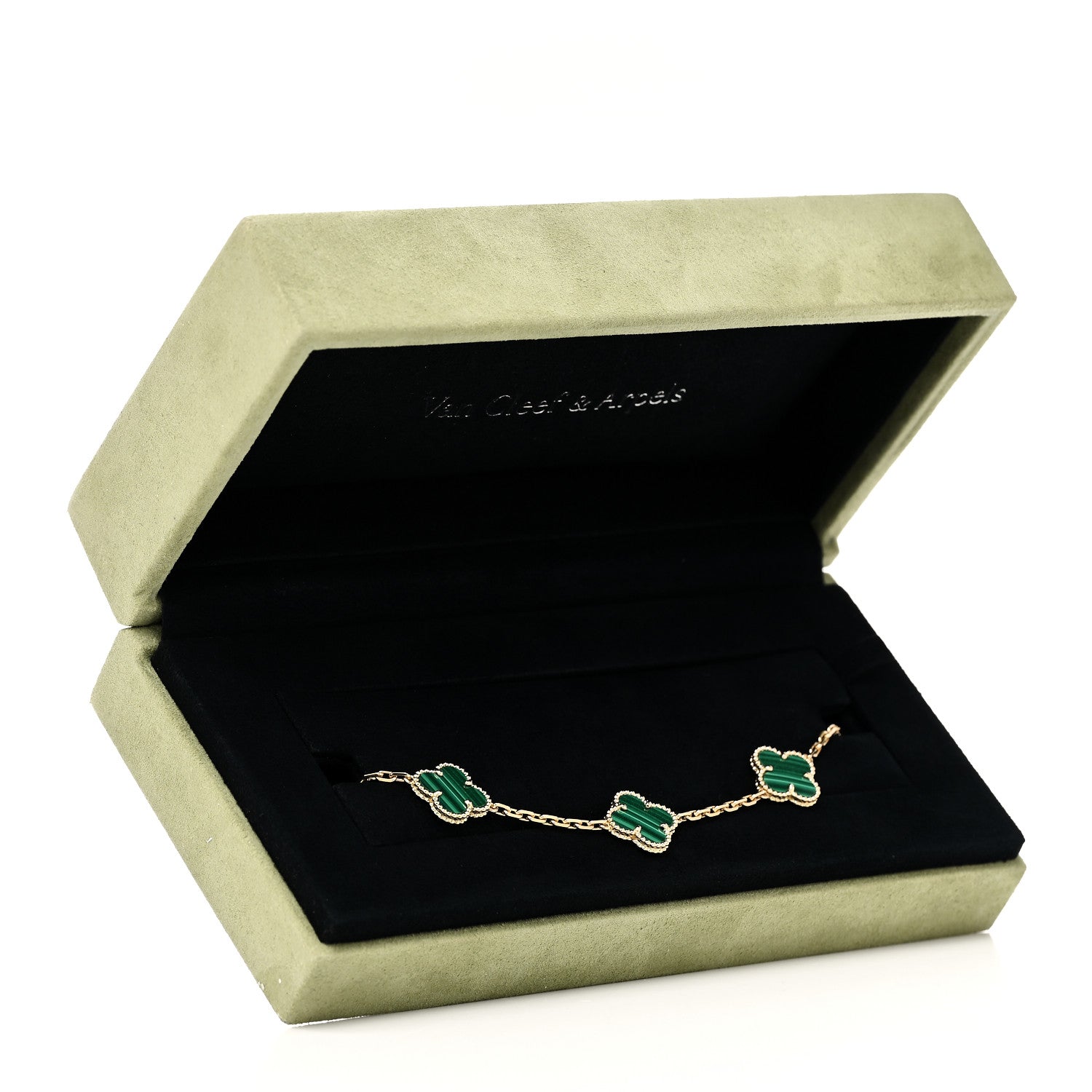 Van Cleef & Arpels 18K Yellow Gold Malachite 5 Motifs Vintage Alhambra Bracelet 7 of 7