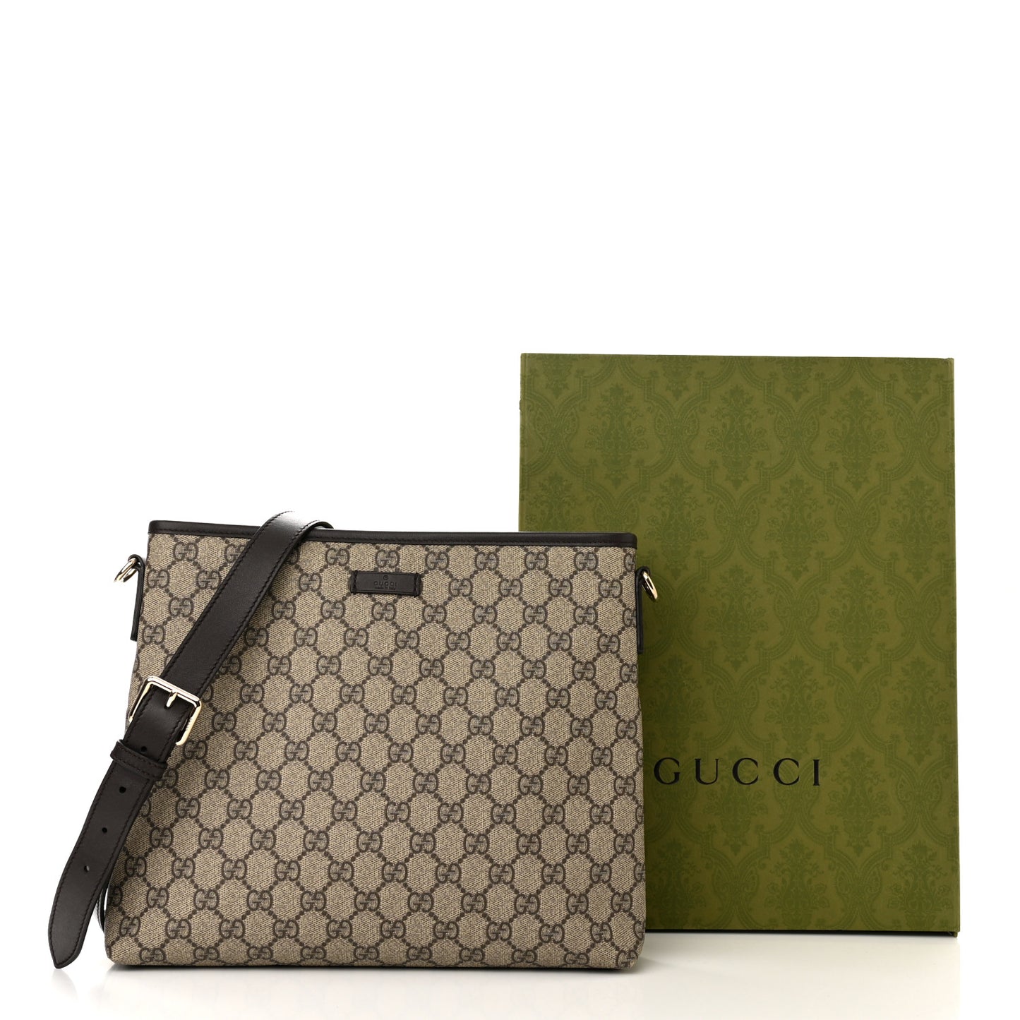 GG Plus Monogram Medium Flat Messenger Bag Dark Brown