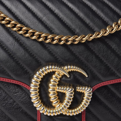 Gucci Vintage Effect Calfskin Matelasse Diagonal Large Torchon GG Marmont Shoulder Bag Black Romantic Cherry 10 of 10