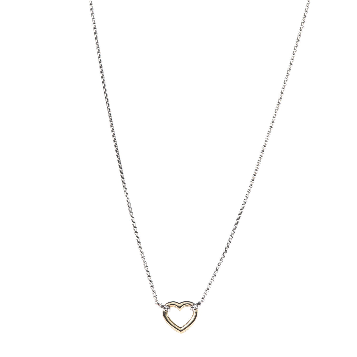 David Yurman Sterling Silver 18K Yellow Gold Cable Collectibles Heart Station Necklace 1 of 6