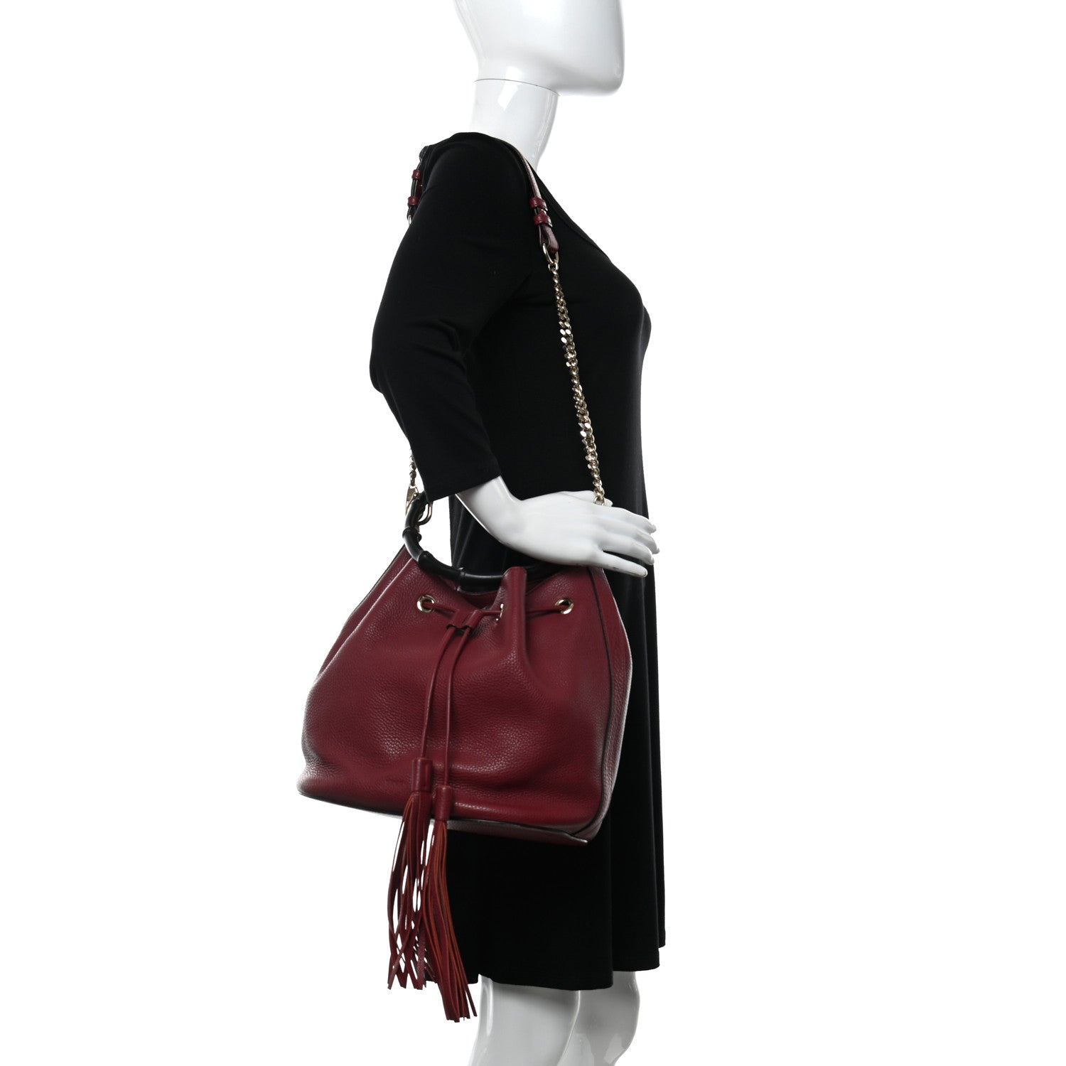 Gucci Pebbled Calfskin Miss Bamboo Bucket Bag Burgundy 2 of 11