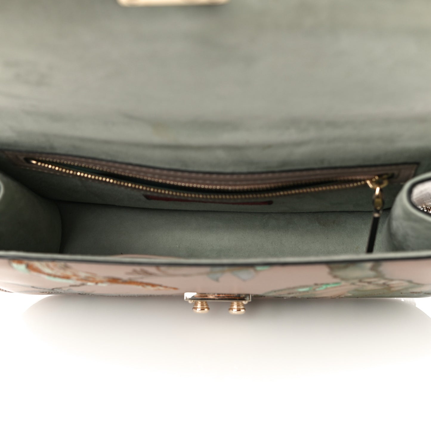 Vitello Embroidered Medium Glam Lock Rockstud Flap Beige