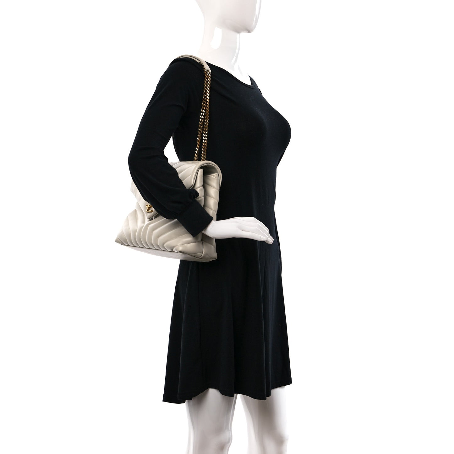 Calfskin Y Quilted Monogram Medium Loulou Chain Satchel Crema Soft