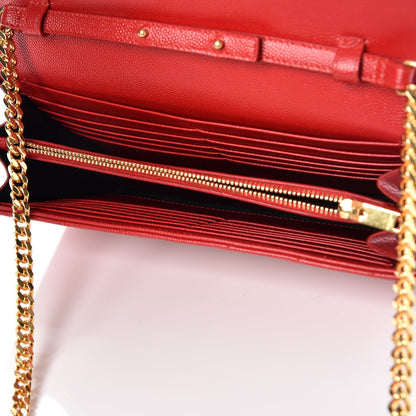 Saint Laurent Grain De Poudre Matelasse Chevron Monogram Chain Wallet New Red 5 of 8
