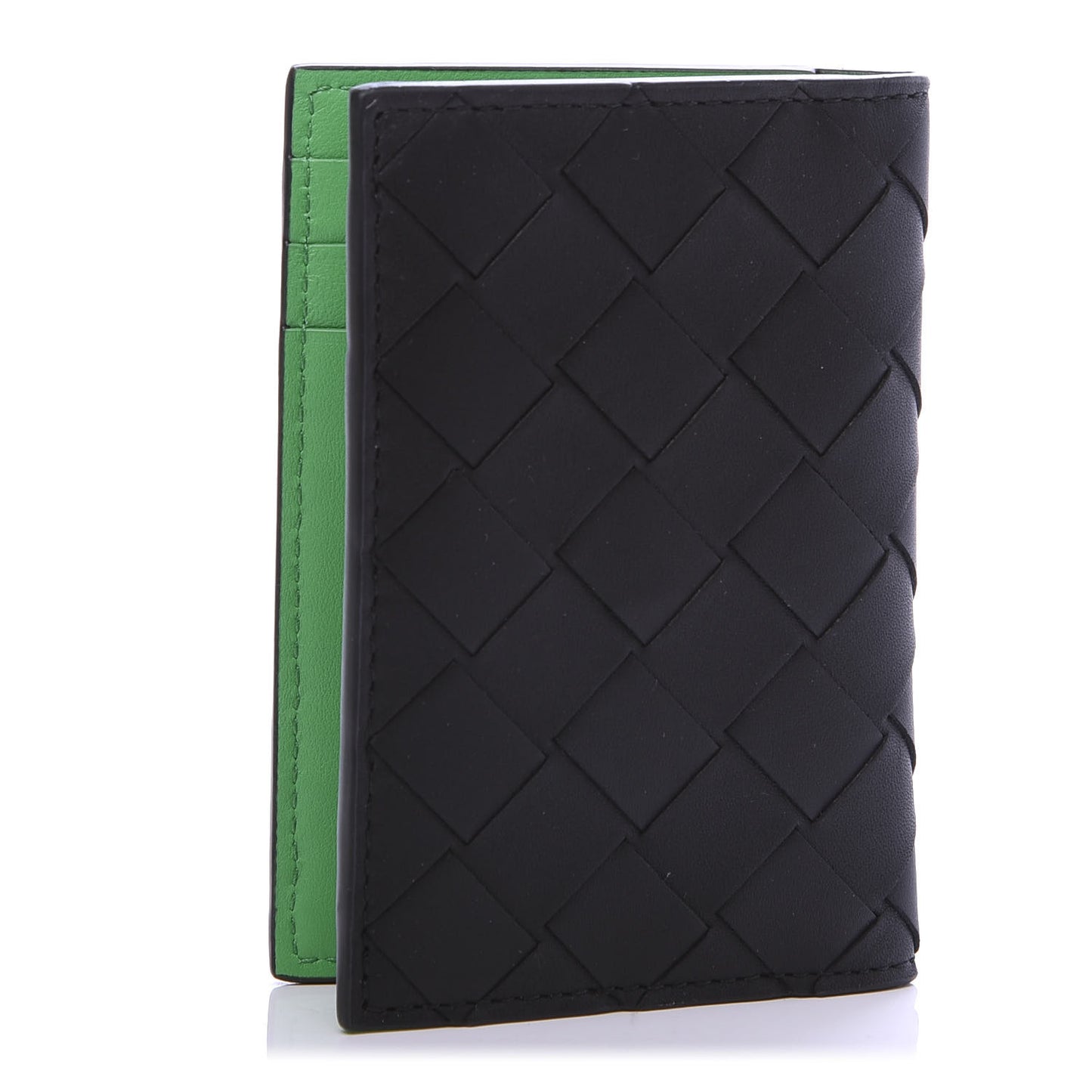 Nappa Maxi Intrecciato Bi-Fold Card Holder Black Grass