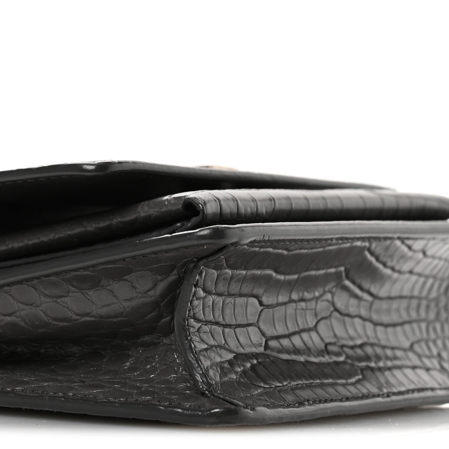 Saint Laurent Calfskin Crocodile Embossed Monogram Sunset Chain Wallet Asphalt 9 of 12