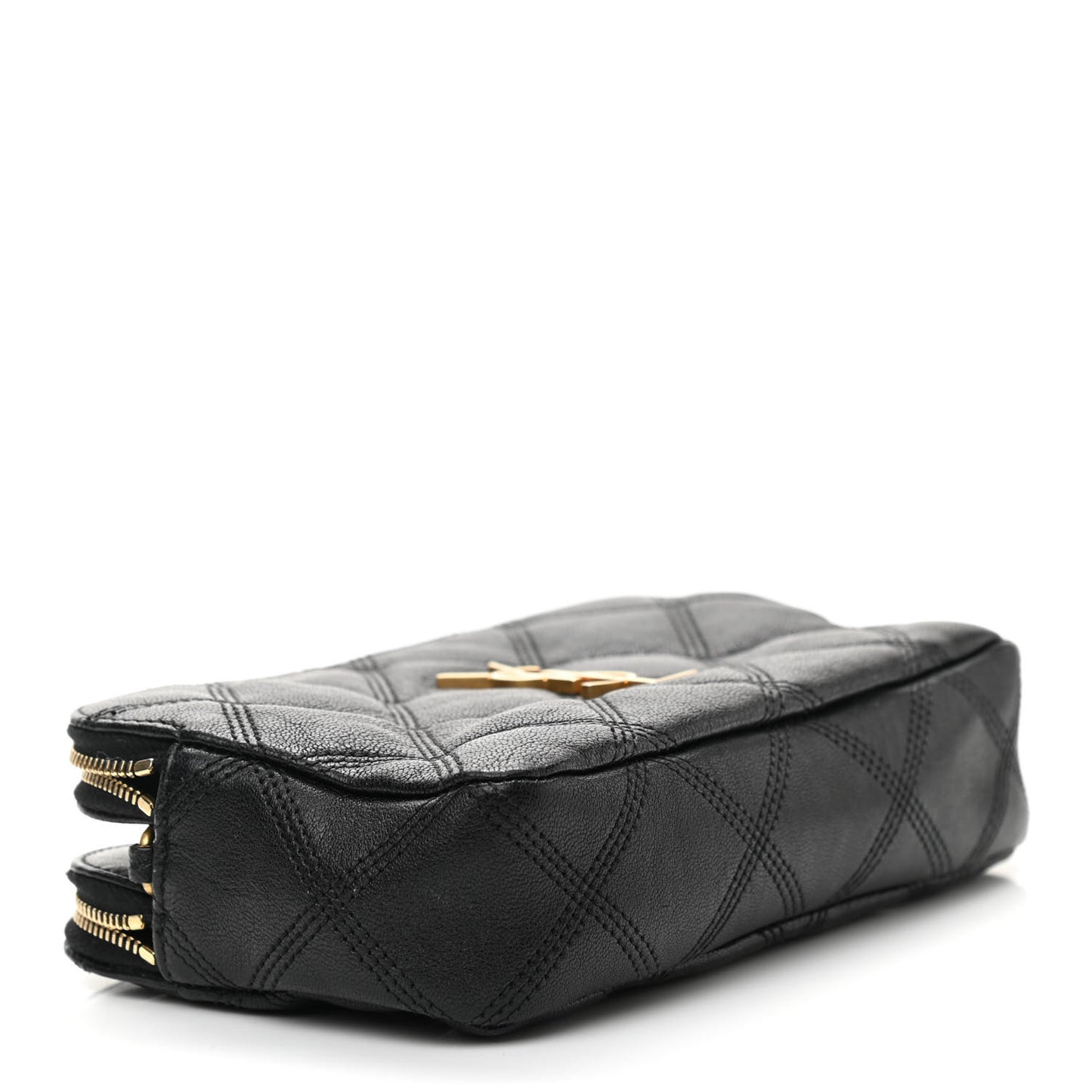 Grained Lambskin Quilted Mini Becky Double Zip Bag Black