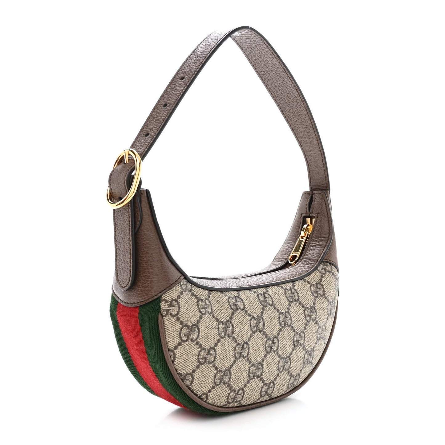 GG Supreme Monogram Textured Calfskin Web Mini Ophidia Half Moon Hobo Beige Ebony New Acero