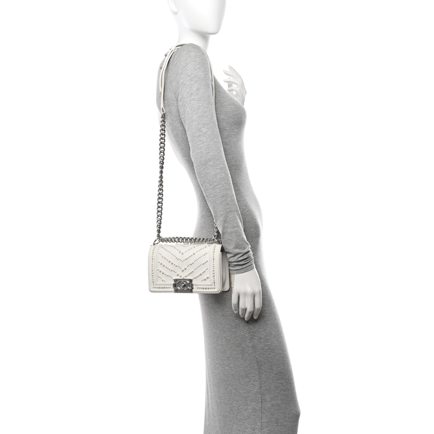 Chanel Calfskin Pearl Chevron Small Boy Flap White 2 of 10