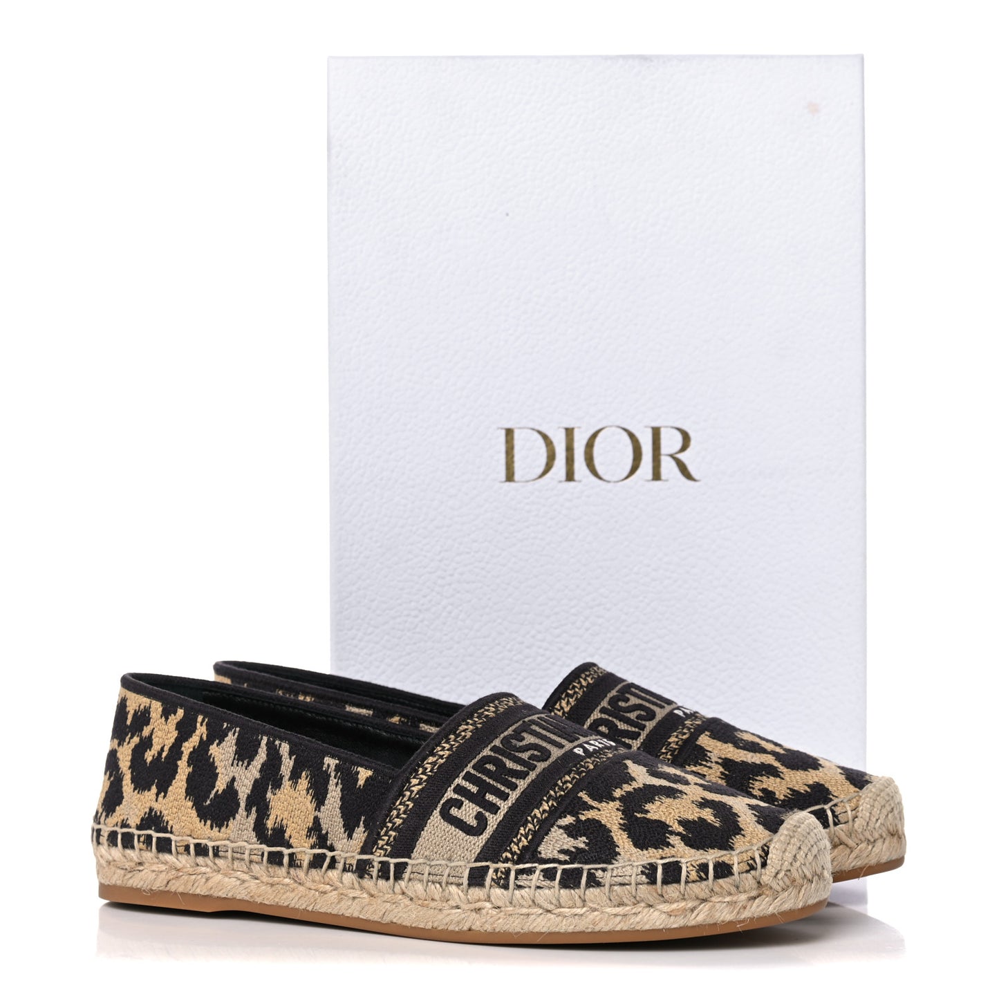 Cotton Embroidered Leopard Print Granville Espadrille 38 Natural