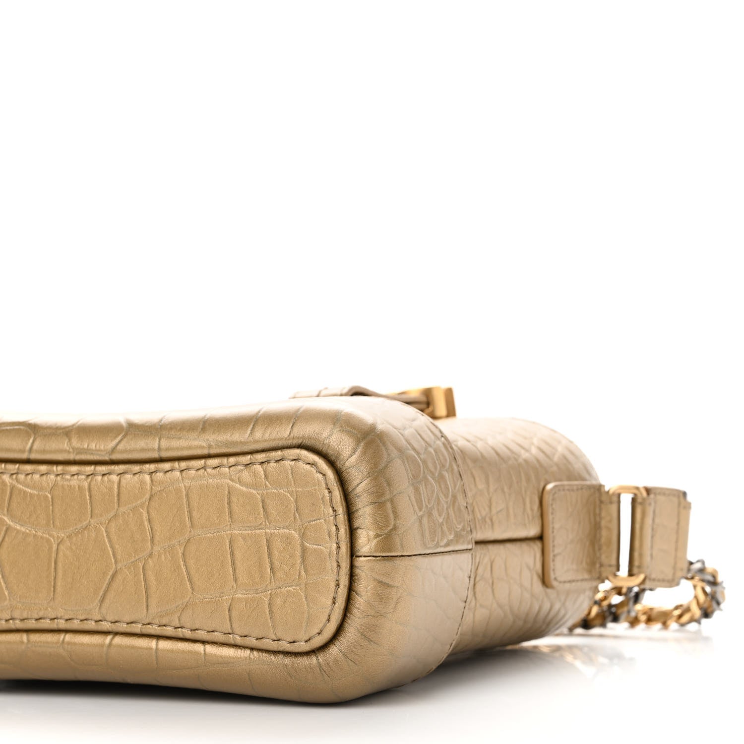 Chanel Metallic Calfskin Crocodile Embossed Cocodile Small Gabrielle Hobo Gold 10 of 10