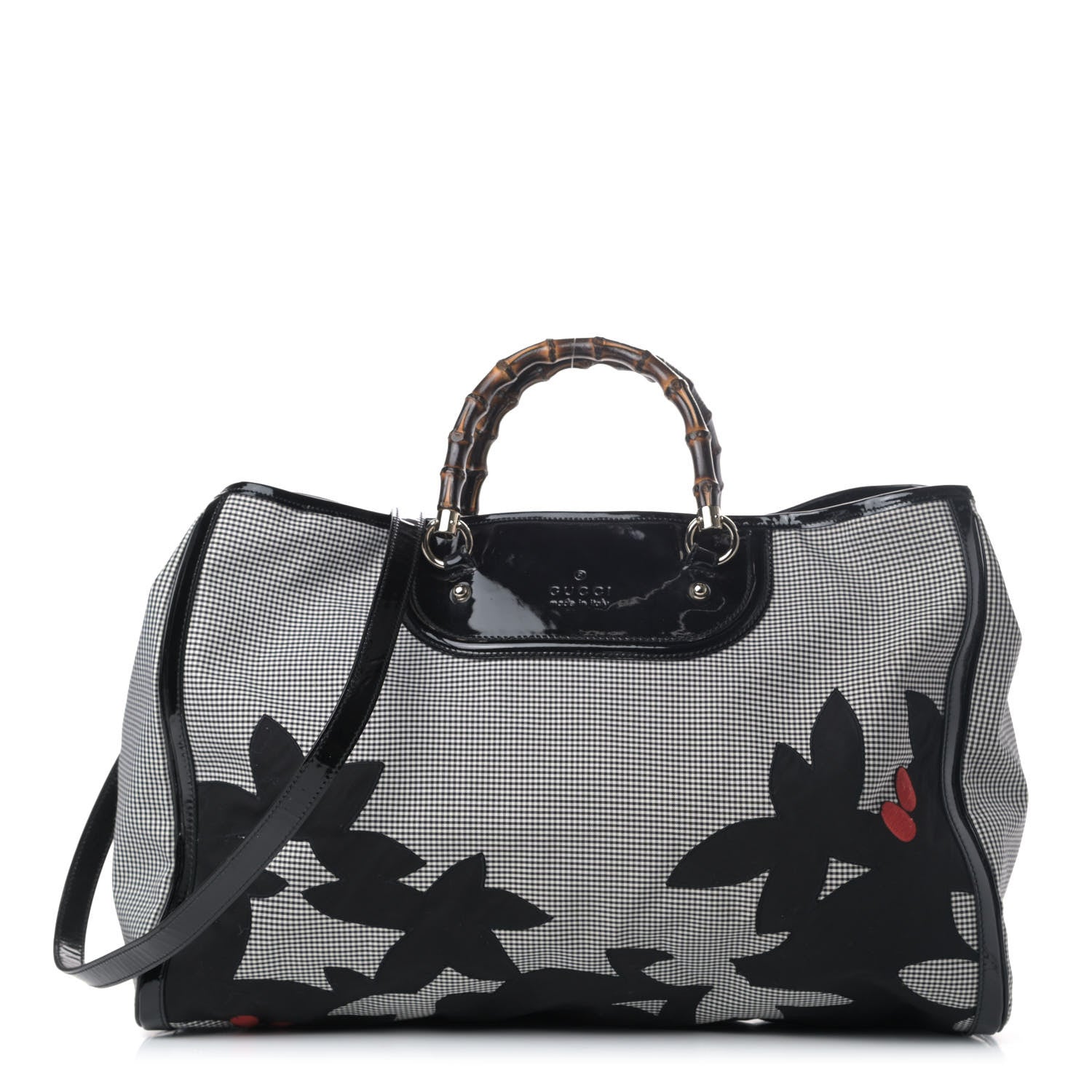 Gucci Patent Canvas Plaid Large Bamboo Tote Black 1 of 5