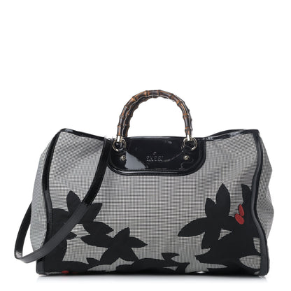 Gucci Patent Canvas Plaid Large Bamboo Tote Black 1 of 5