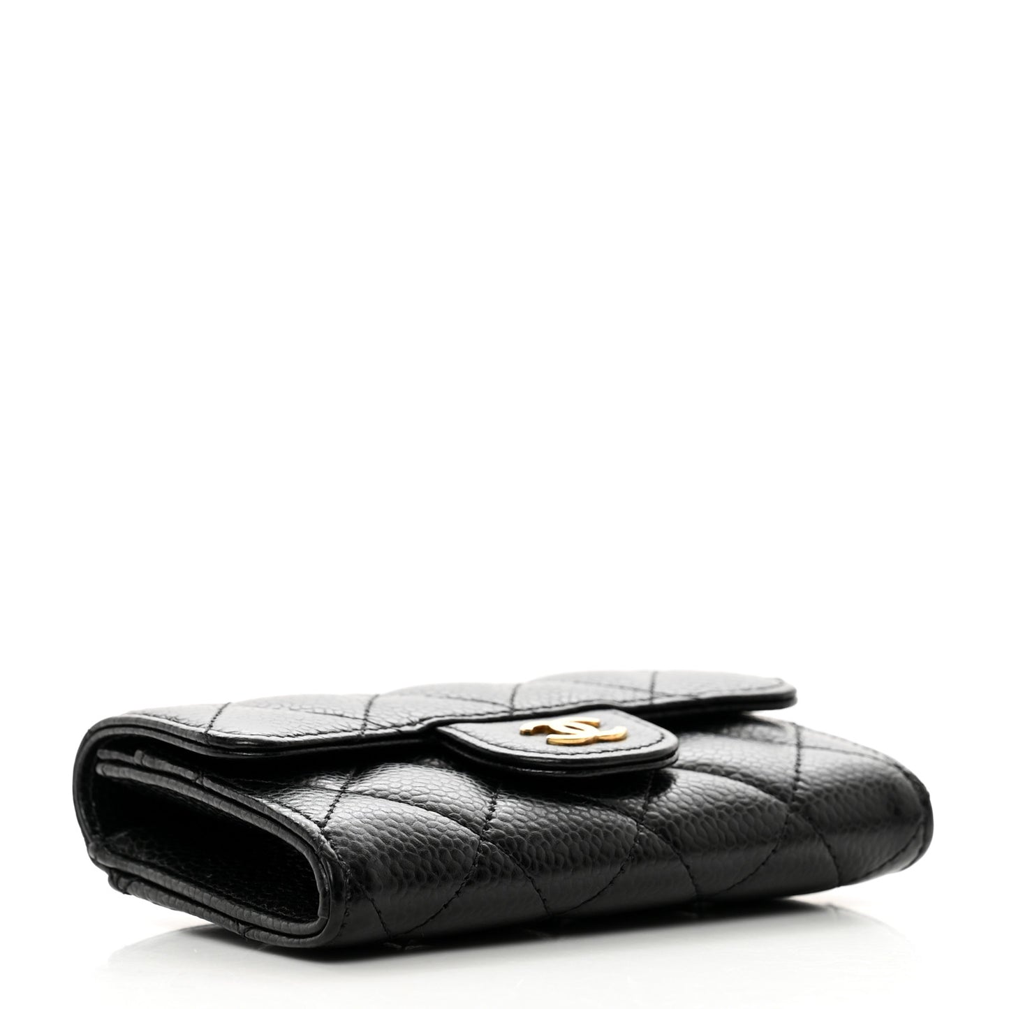 Caviar Quilted Flap Card Holder Wallet Black